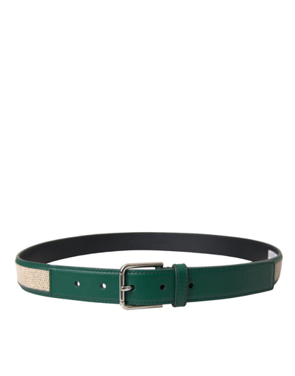 Dolce & Gabbana Green Beige Leather Weaved Metal Buckle Belt Dolce & Gabbana