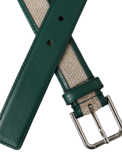 Dolce & Gabbana Green Beige Leather Weaved Metal Buckle Belt Dolce & Gabbana