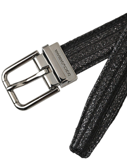 Dolce & Gabbana Black Jacquard Stripes Silver Metal Buckle Belt Dolce & Gabbana