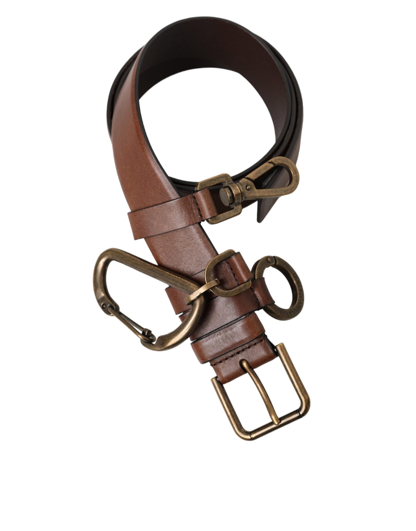 Dolce & Gabbana Brown Calf Leather Gold Metal Buckle Belt Men Dolce & Gabbana