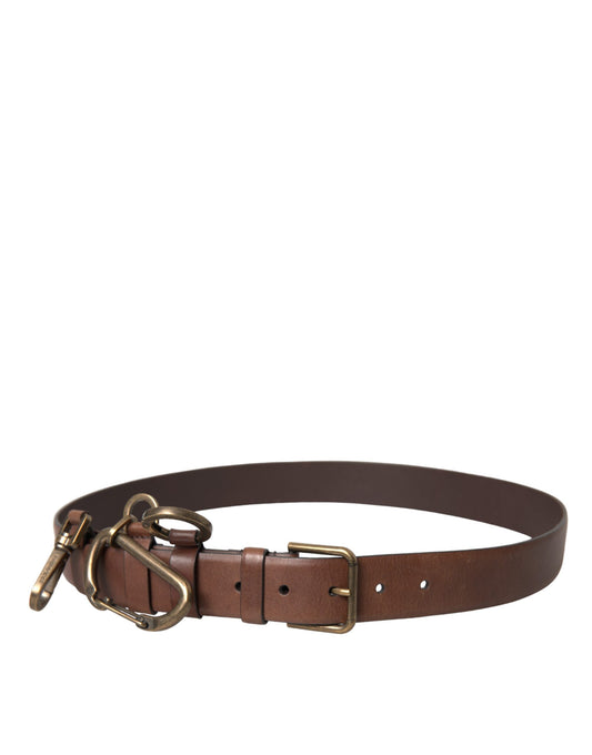 Dolce & Gabbana Brown Calf Leather Gold Metal Buckle Belt Men Dolce & Gabbana