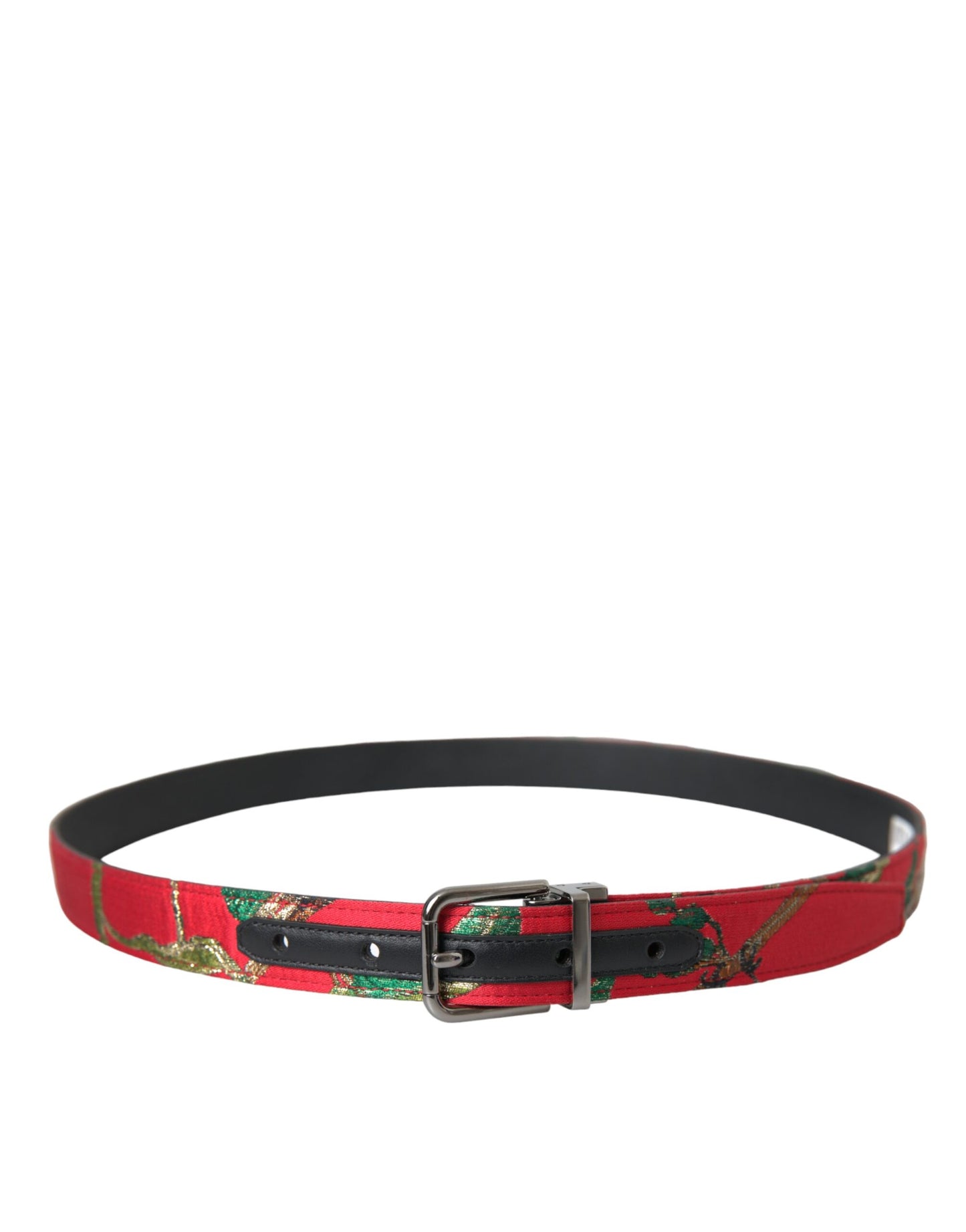 Dolce & Gabbana Red Leather Jacquard Silver Metal Buckle Belt Dolce & Gabbana