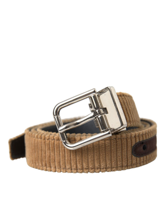 Dolce & Gabbana Brown Velvet Silver Metal Buckle Belt Men Dolce & Gabbana