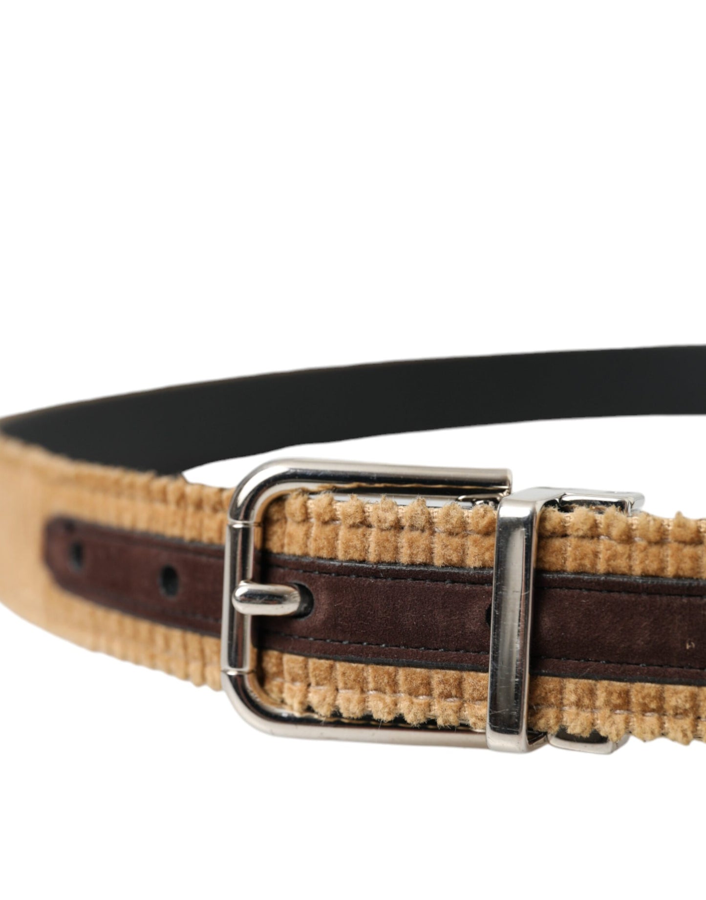 Dolce & Gabbana Brown Velvet Silver Metal Buckle Belt Men Dolce & Gabbana