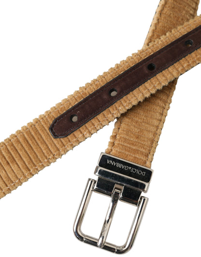 Dolce & Gabbana Brown Velvet Silver Metal Buckle Belt Men Dolce & Gabbana