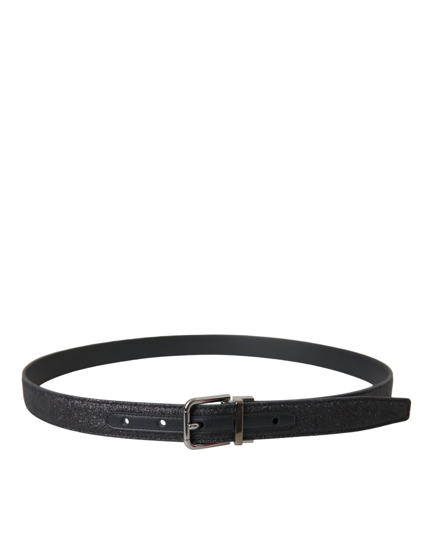 Dolce & Gabbana Black Glittered Leather Silver Buckle Belt Dolce & Gabbana