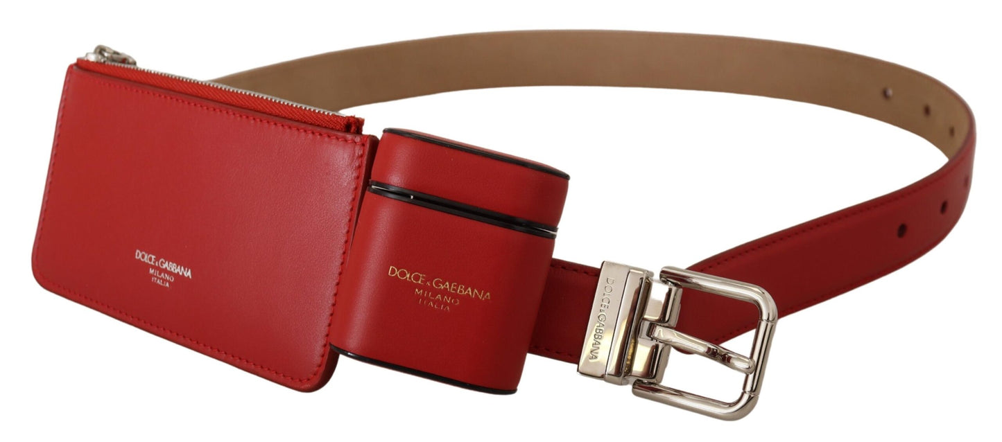 Dolce & Gabbana Red Airpods Case Coin Purse Silver Buckle Belt Dolce & Gabbana