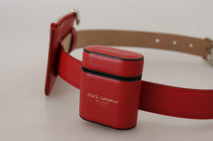 Dolce & Gabbana Red Airpods Case Coin Purse Silver Buckle Belt Dolce & Gabbana