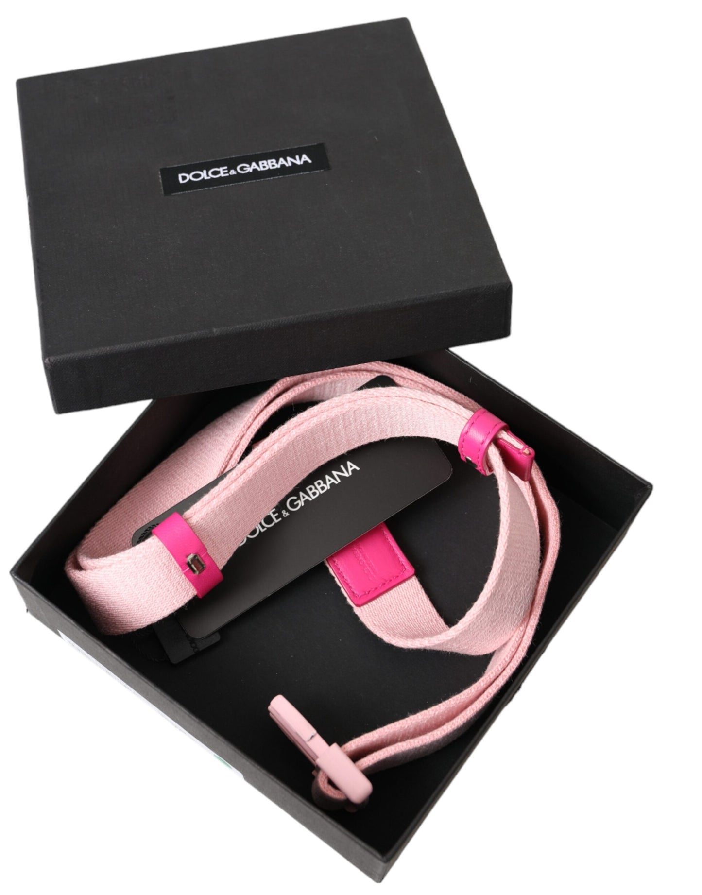 Dolce & Gabbana Pink Canvas Stretch Plastic Buckle Women Belt Dolce & Gabbana