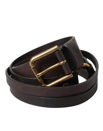 Dolce & Gabbana Dark Brown Leather Gold Metal Buckle Women Belt Dolce & Gabbana