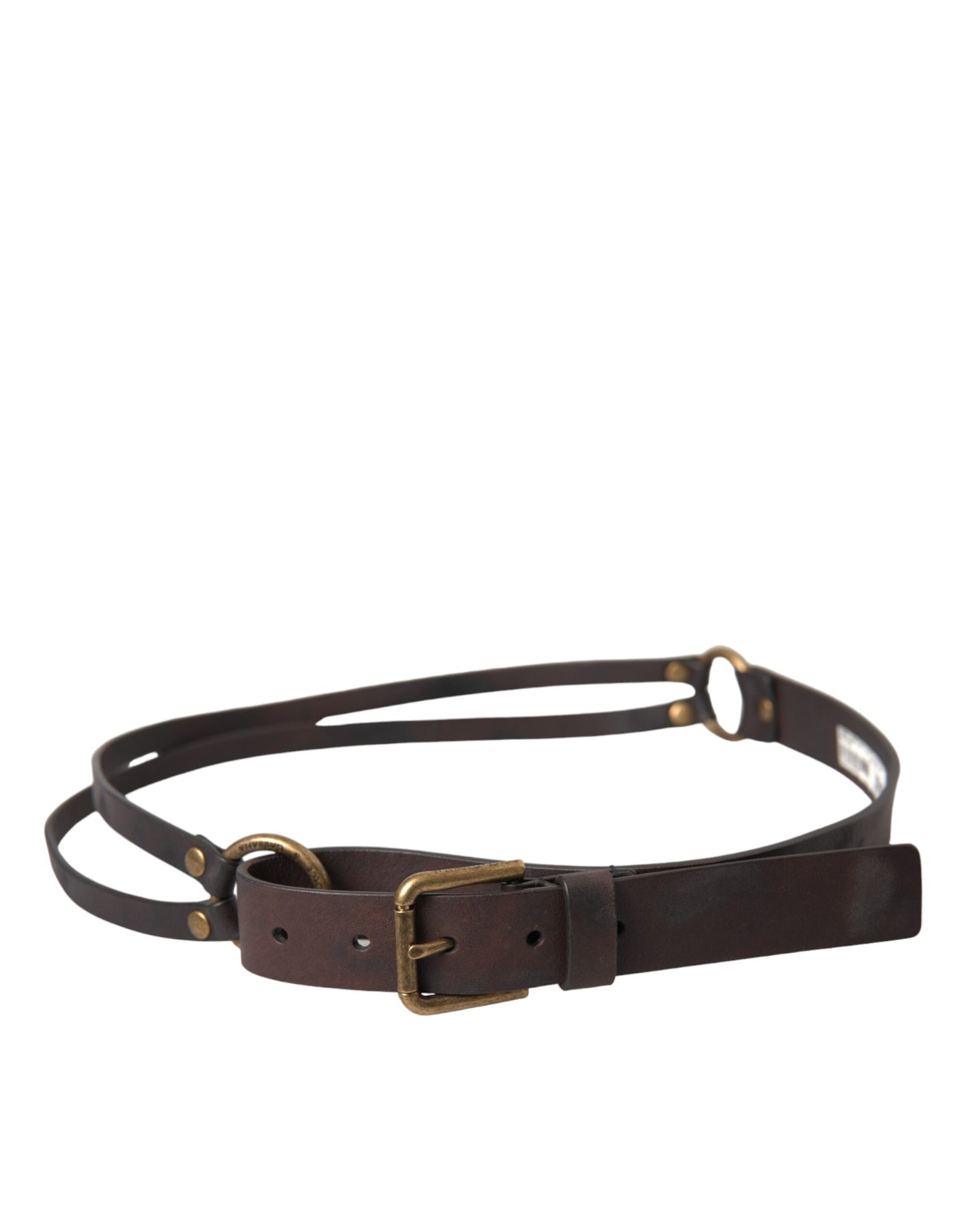 Dolce & Gabbana Dark Brown Leather Gold Metal Buckle Women Belt Dolce & Gabbana