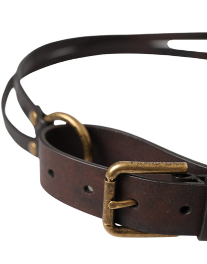 Dolce & Gabbana Dark Brown Leather Gold Metal Buckle Women Belt Dolce & Gabbana