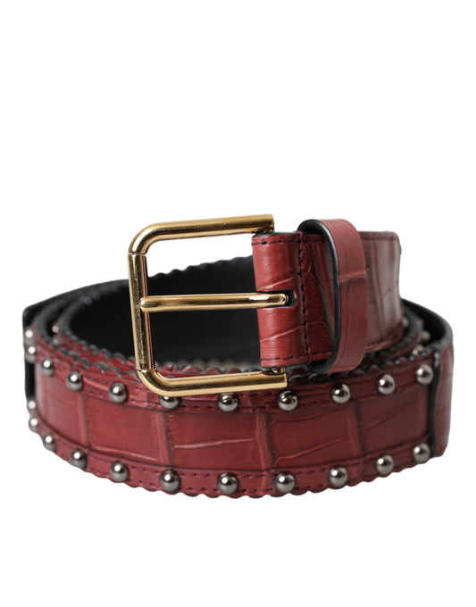 Dolce & Gabbana Brown Alligator Leather Studded Metal Buckle Belt Dolce & Gabbana