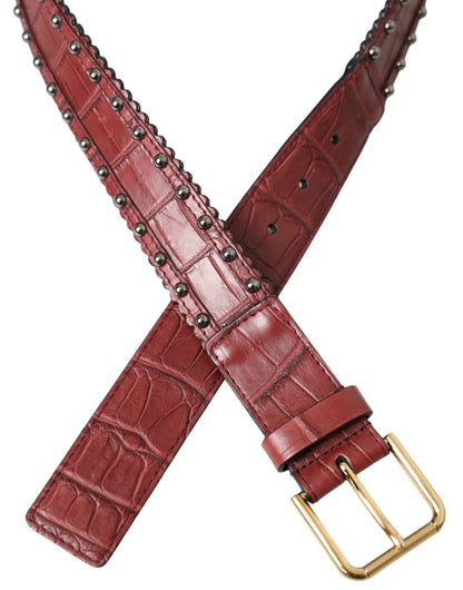 Dolce & Gabbana Brown Alligator Leather Studded Metal Buckle Belt Dolce & Gabbana