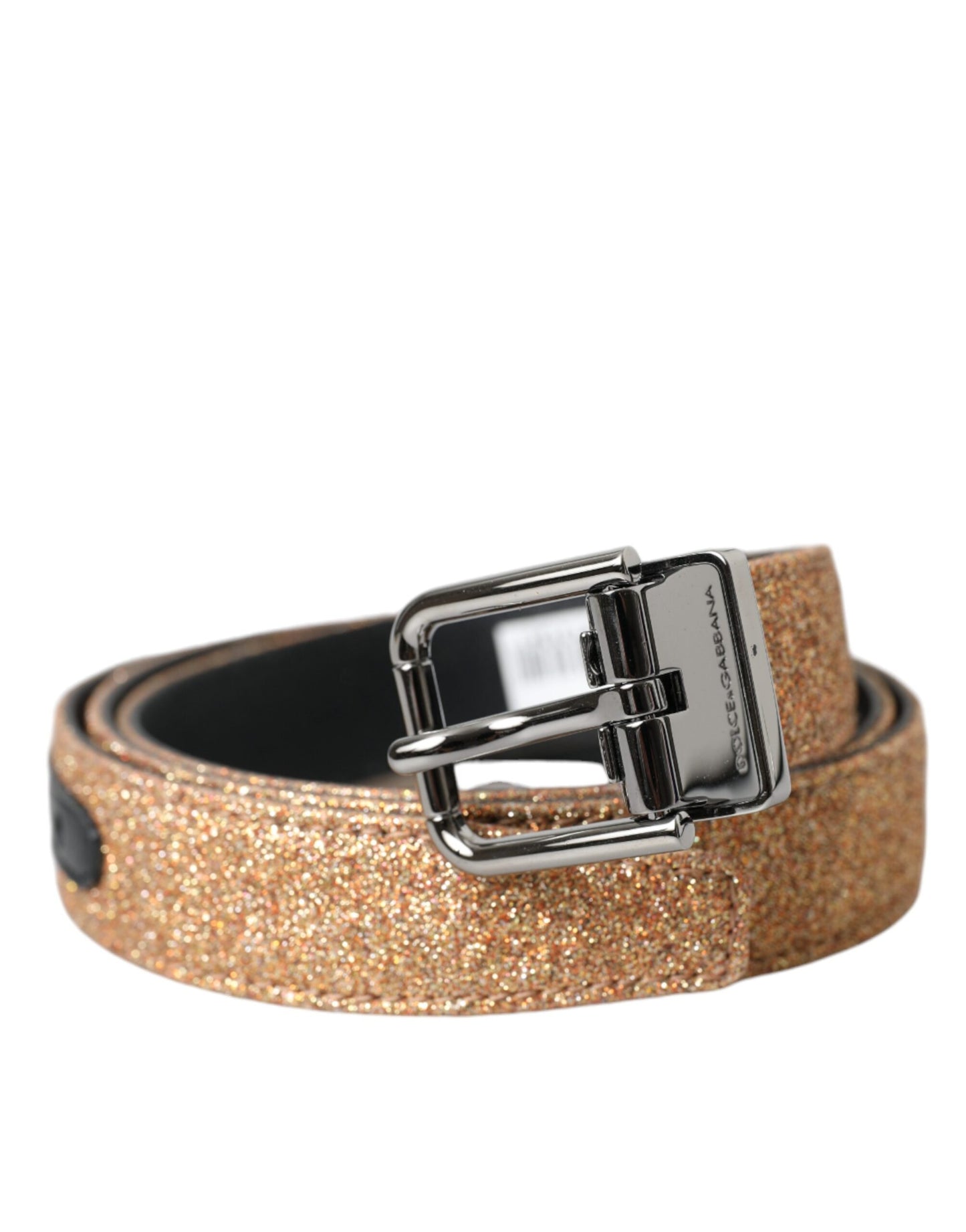 Dolce & Gabbana Gold Glitter Leather Silver Metal Buckle Belt Dolce & Gabbana