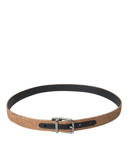 Dolce & Gabbana Gold Glitter Leather Silver Metal Buckle Belt Dolce & Gabbana