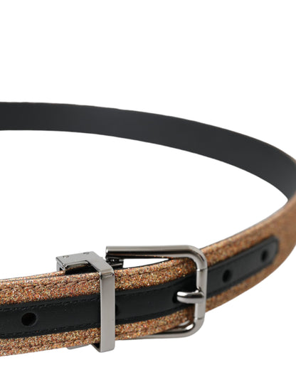 Dolce & Gabbana Gold Glitter Leather Silver Metal Buckle Belt Dolce & Gabbana