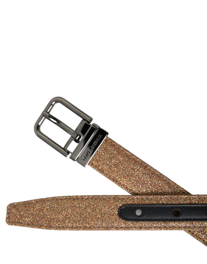 Dolce & Gabbana Gold Glitter Leather Silver Metal Buckle Belt Dolce & Gabbana