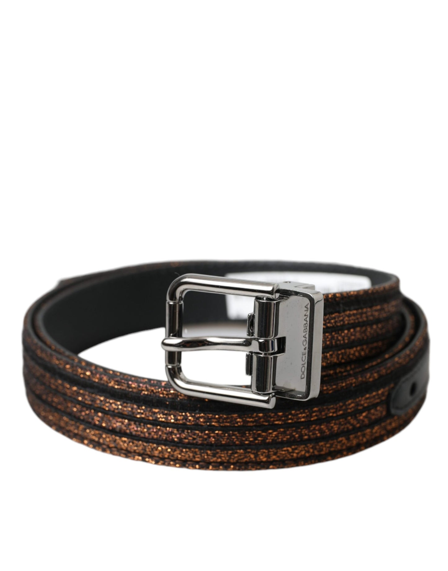 Dolce & Gabbana Gold Jacquard Stripes Silver Metal Buckle Belt Dolce & Gabbana