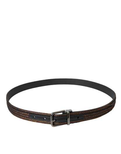 Dolce & Gabbana Gold Jacquard Stripes Silver Metal Buckle Belt Dolce & Gabbana