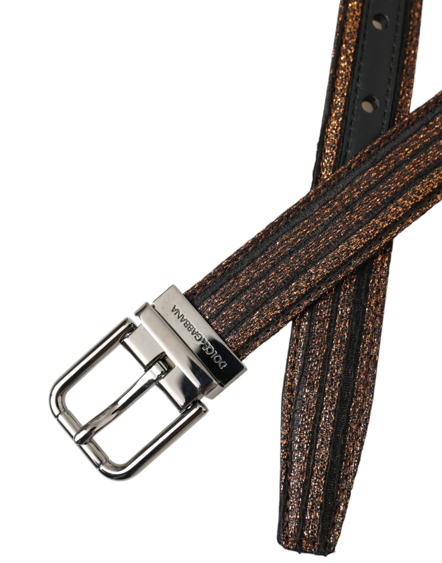 Dolce & Gabbana Gold Jacquard Stripes Silver Metal Buckle Belt Dolce & Gabbana