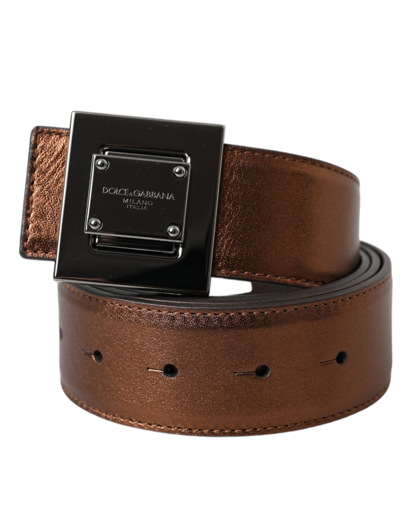 Dolce & Gabbana Metallic Bronze Leather Square Metal Buckle Belt Dolce & Gabbana