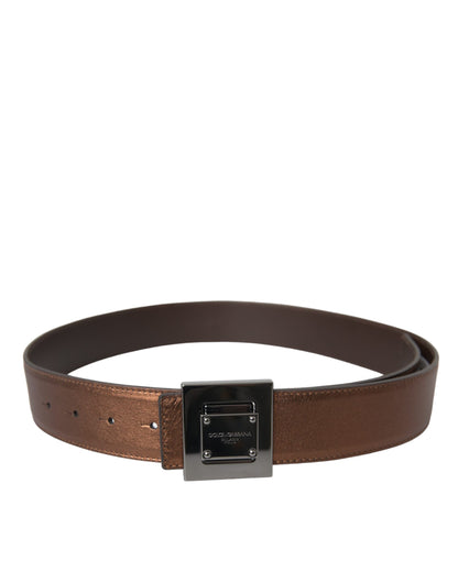 Dolce & Gabbana Metallic Bronze Leather Square Metal Buckle Belt Dolce & Gabbana