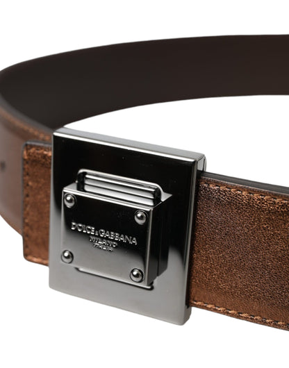 Dolce & Gabbana Metallic Bronze Leather Square Metal Buckle Belt Dolce & Gabbana