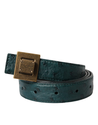 Dolce & Gabbana Dark Green Leather Square Metal Buckle Belt Dolce & Gabbana