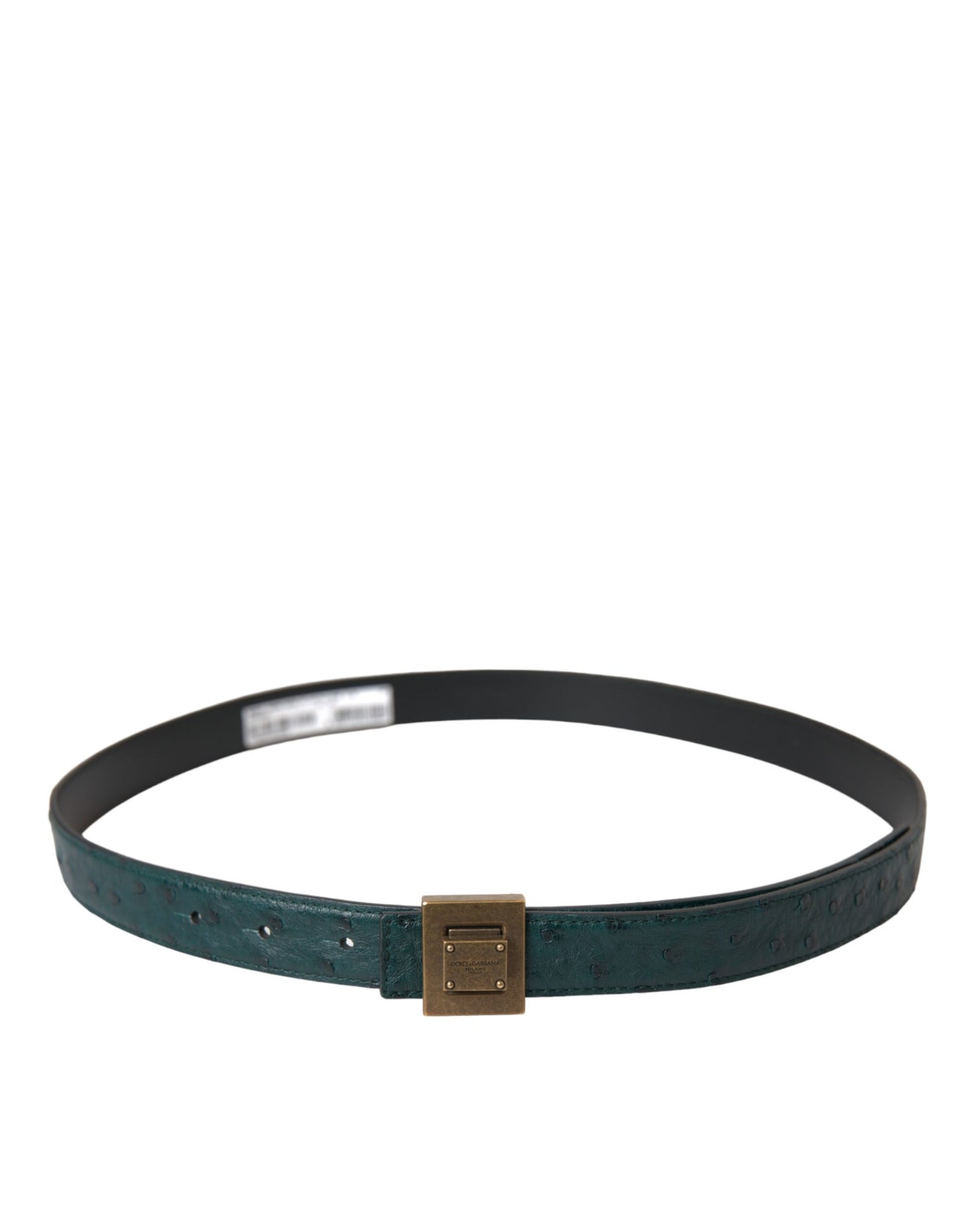 Dolce & Gabbana Dark Green Leather Square Metal Buckle Belt Dolce & Gabbana