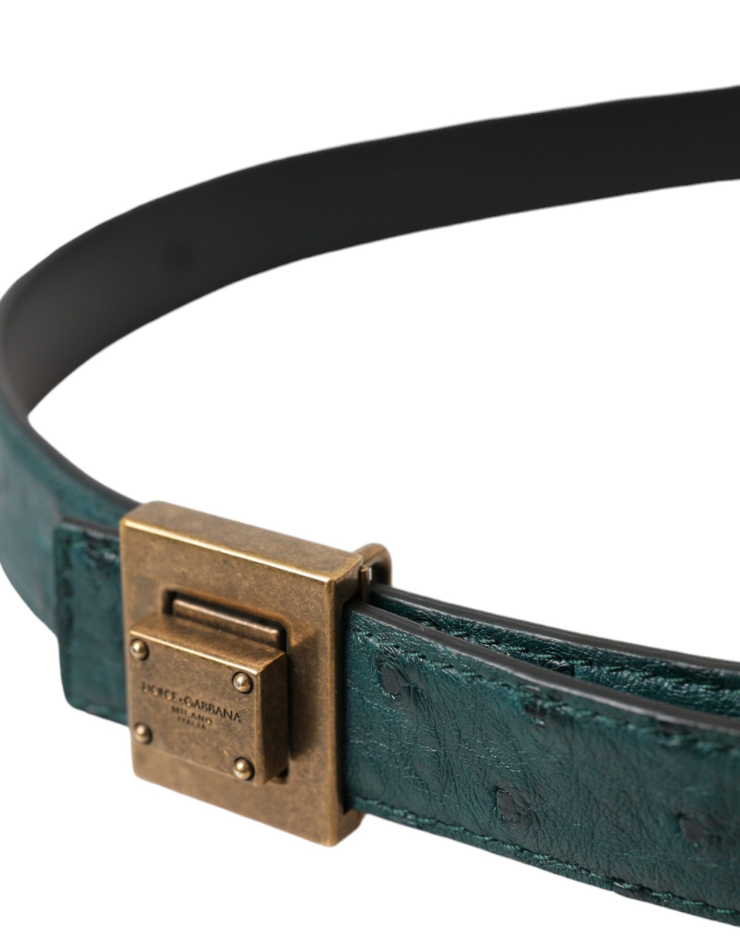 Dolce & Gabbana Dark Green Leather Square Metal Buckle Belt Dolce & Gabbana