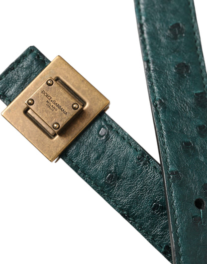 Dolce & Gabbana Dark Green Leather Square Metal Buckle Belt Dolce & Gabbana