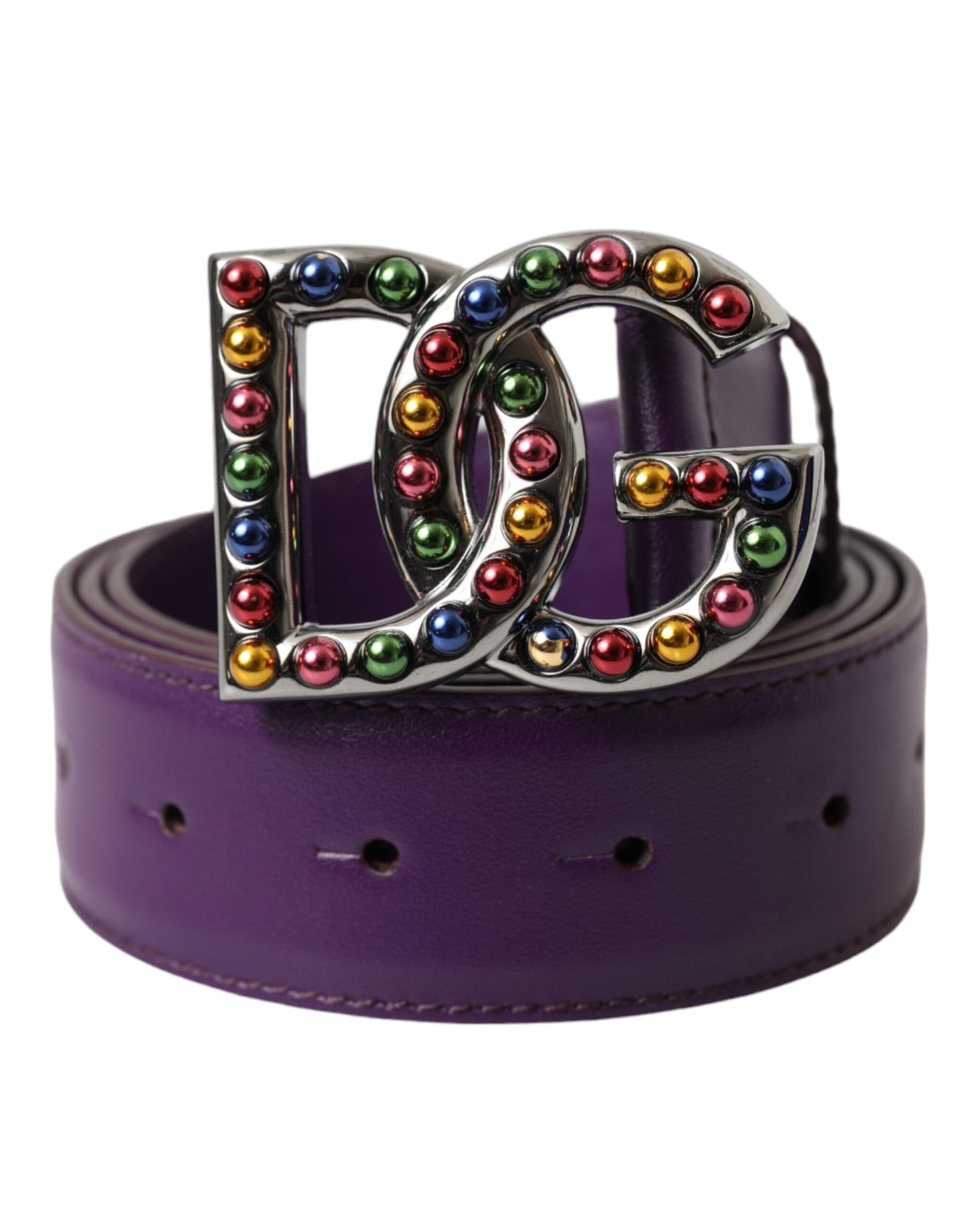 Dolce & Gabbana Purple Leather DG Logo Studs Metal Buckle Belt Dolce & Gabbana