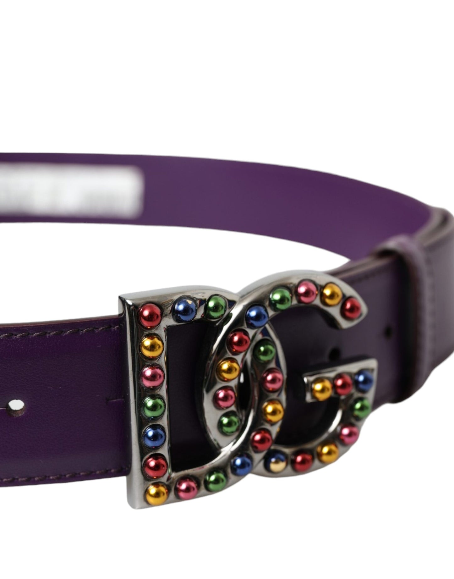 Dolce & Gabbana Purple Leather DG Logo Studs Metal Buckle Belt Dolce & Gabbana