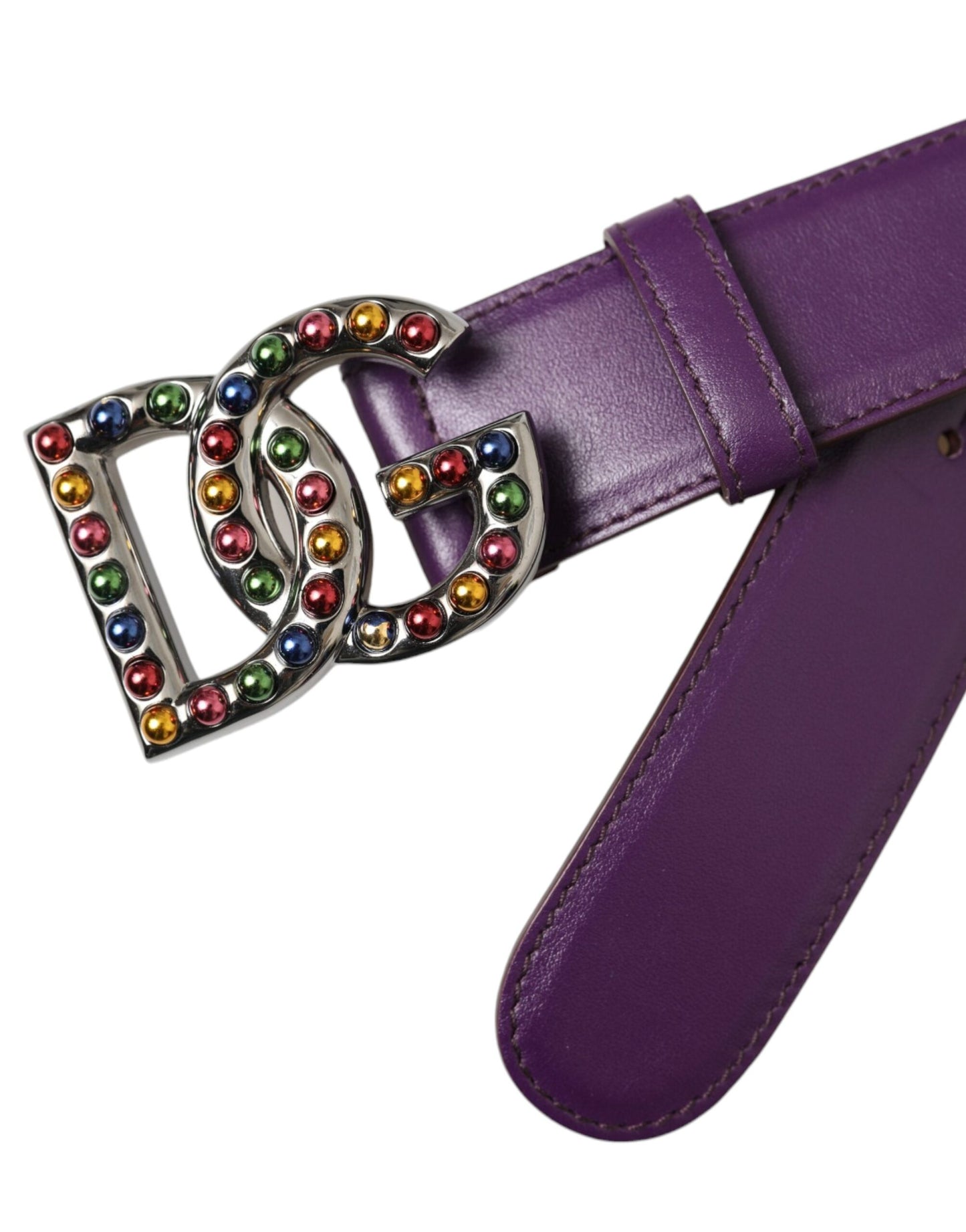 Dolce & Gabbana Purple Leather DG Logo Studs Metal Buckle Belt Dolce & Gabbana