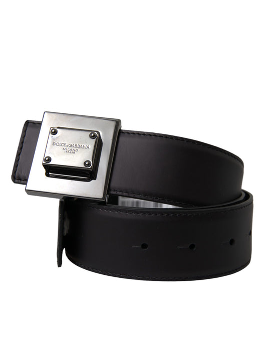 Dolce & Gabbana Black Calf Leather Square Metal Buckle Belt Dolce & Gabbana