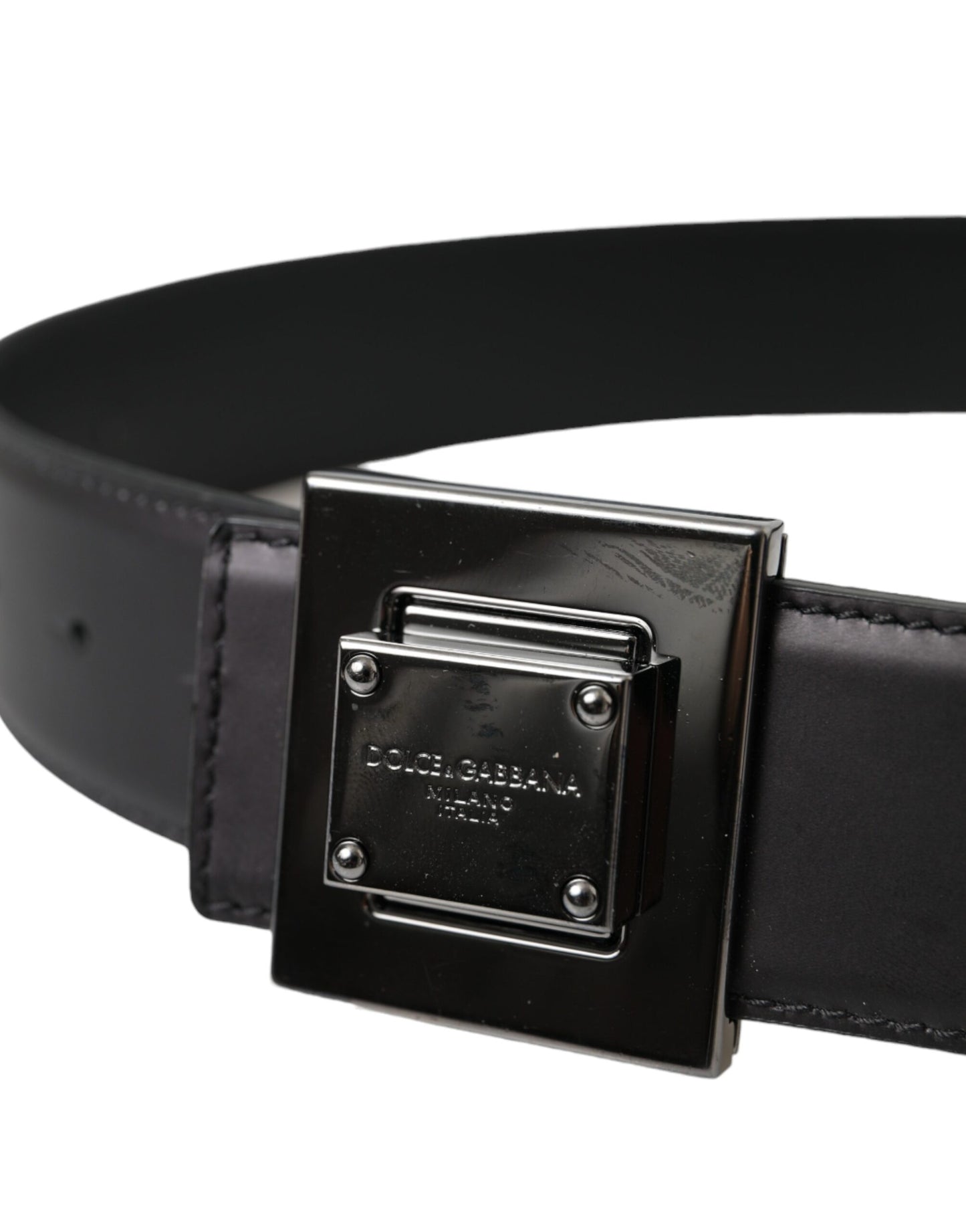 Dolce & Gabbana Black Calf Leather Square Metal Buckle Belt Dolce & Gabbana