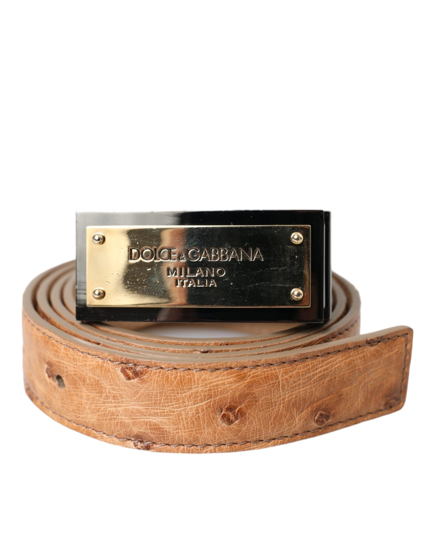 Dolce & Gabbana Beige Leather Gold Logo Engraved Buckle Belt Dolce & Gabbana