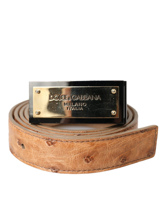 Dolce & Gabbana Beige Leather Gold Logo Engraved Buckle Belt Dolce & Gabbana