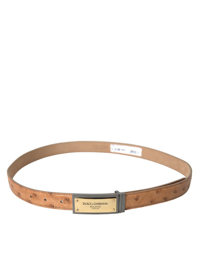 Dolce & Gabbana Beige Leather Gold Logo Engraved Buckle Belt Dolce & Gabbana