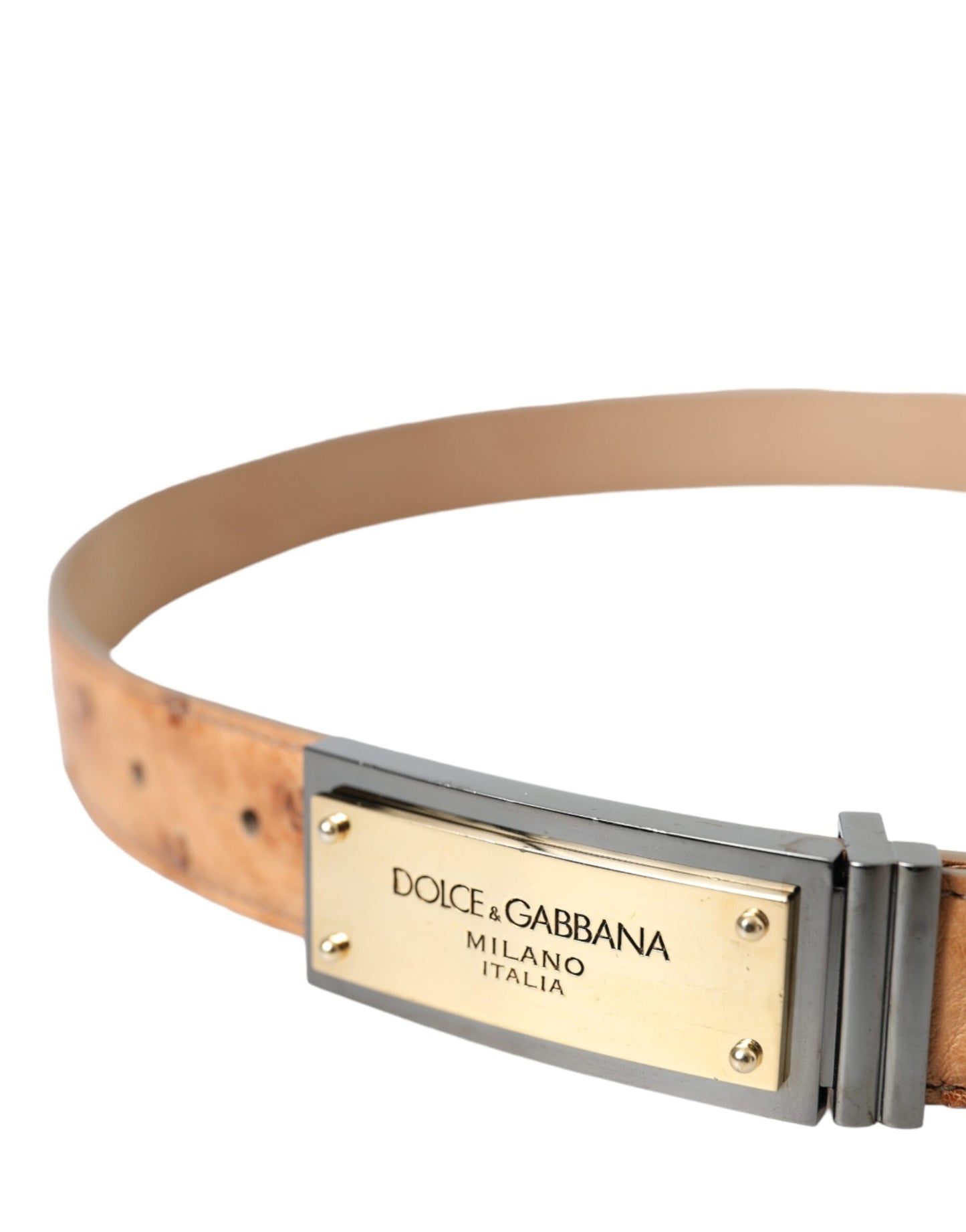 Dolce & Gabbana Beige Leather Gold Logo Engraved Buckle Belt Dolce & Gabbana