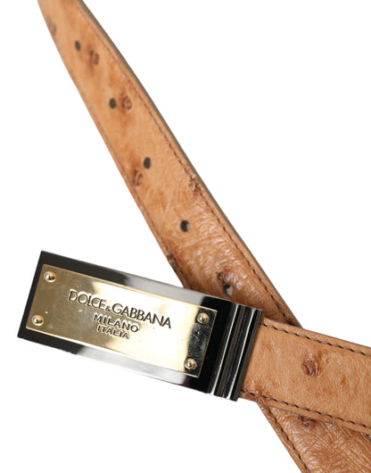 Dolce & Gabbana Beige Leather Gold Logo Engraved Buckle Belt Dolce & Gabbana