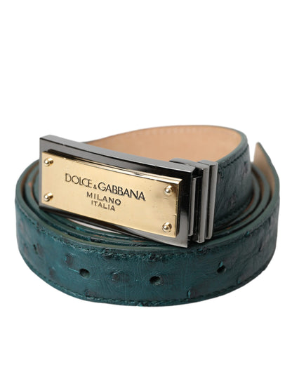 Dolce & Gabbana Green Leather Gold Logo Engraved Buckle Belt Dolce & Gabbana