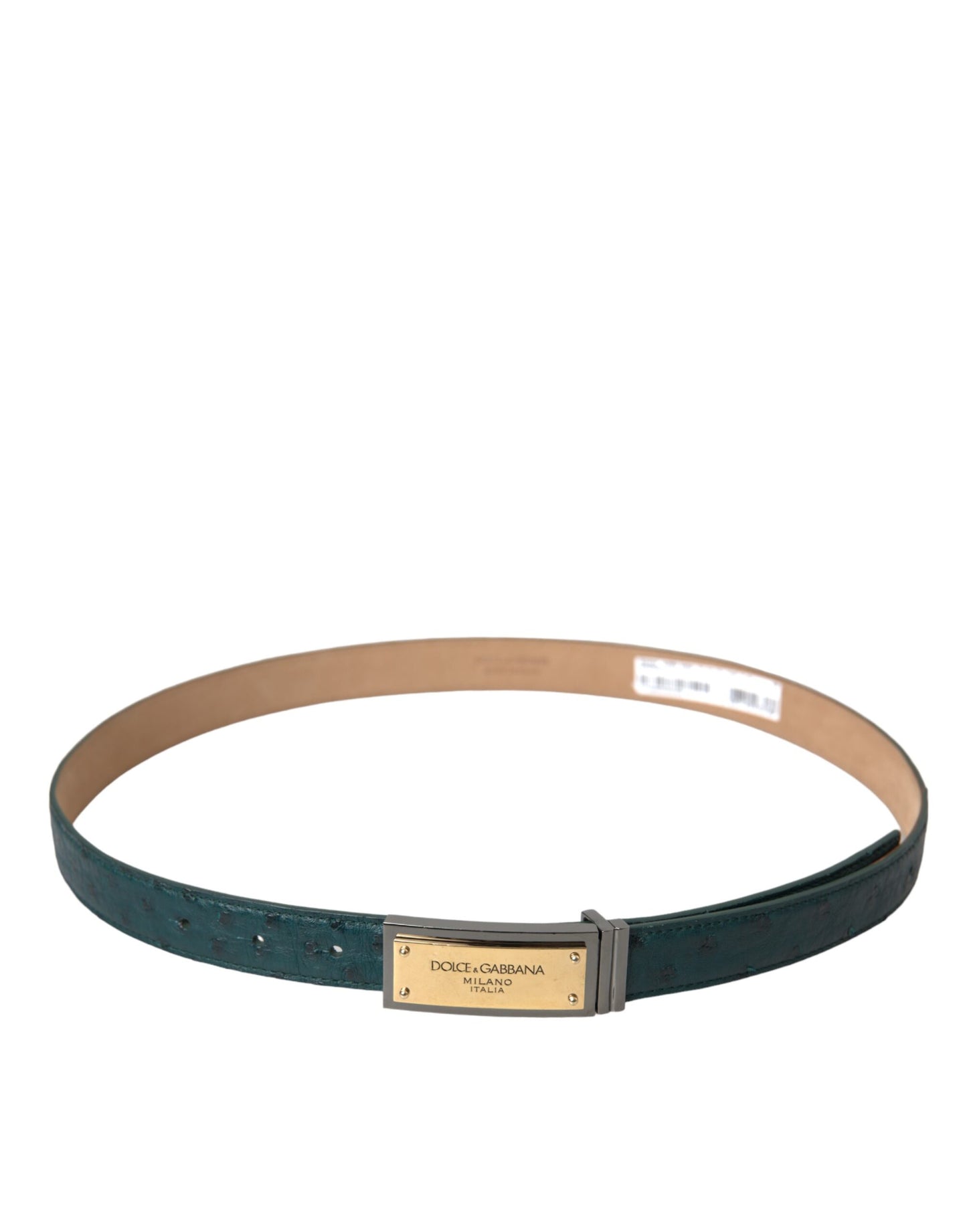 Dolce & Gabbana Green Leather Gold Logo Engraved Buckle Belt Dolce & Gabbana