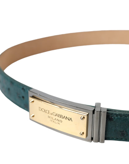 Dolce & Gabbana Green Leather Gold Logo Engraved Buckle Belt Dolce & Gabbana