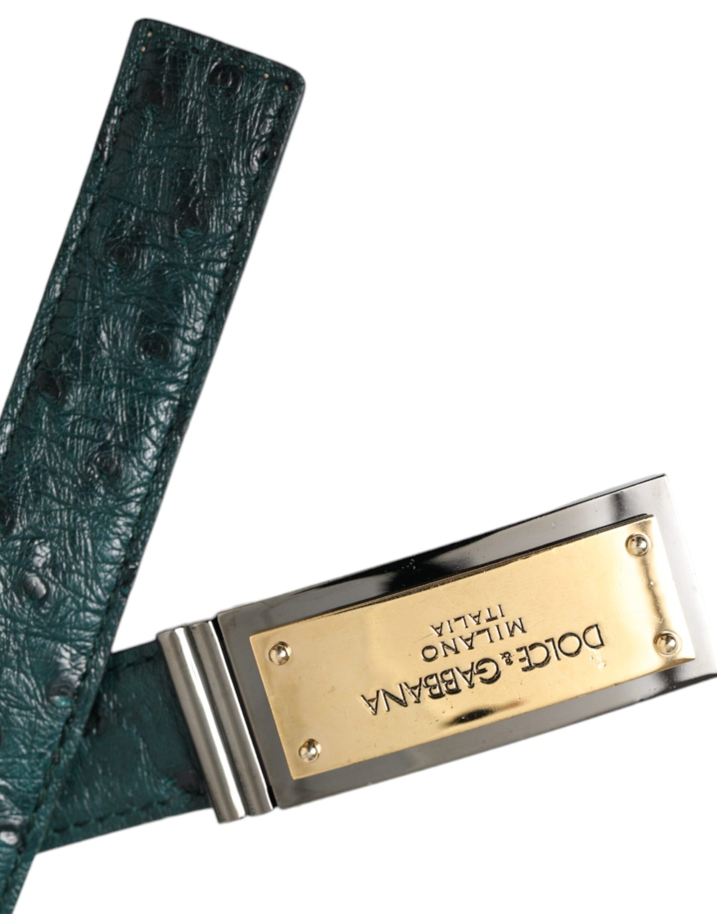 Dolce & Gabbana Green Leather Gold Logo Engraved Buckle Belt Dolce & Gabbana