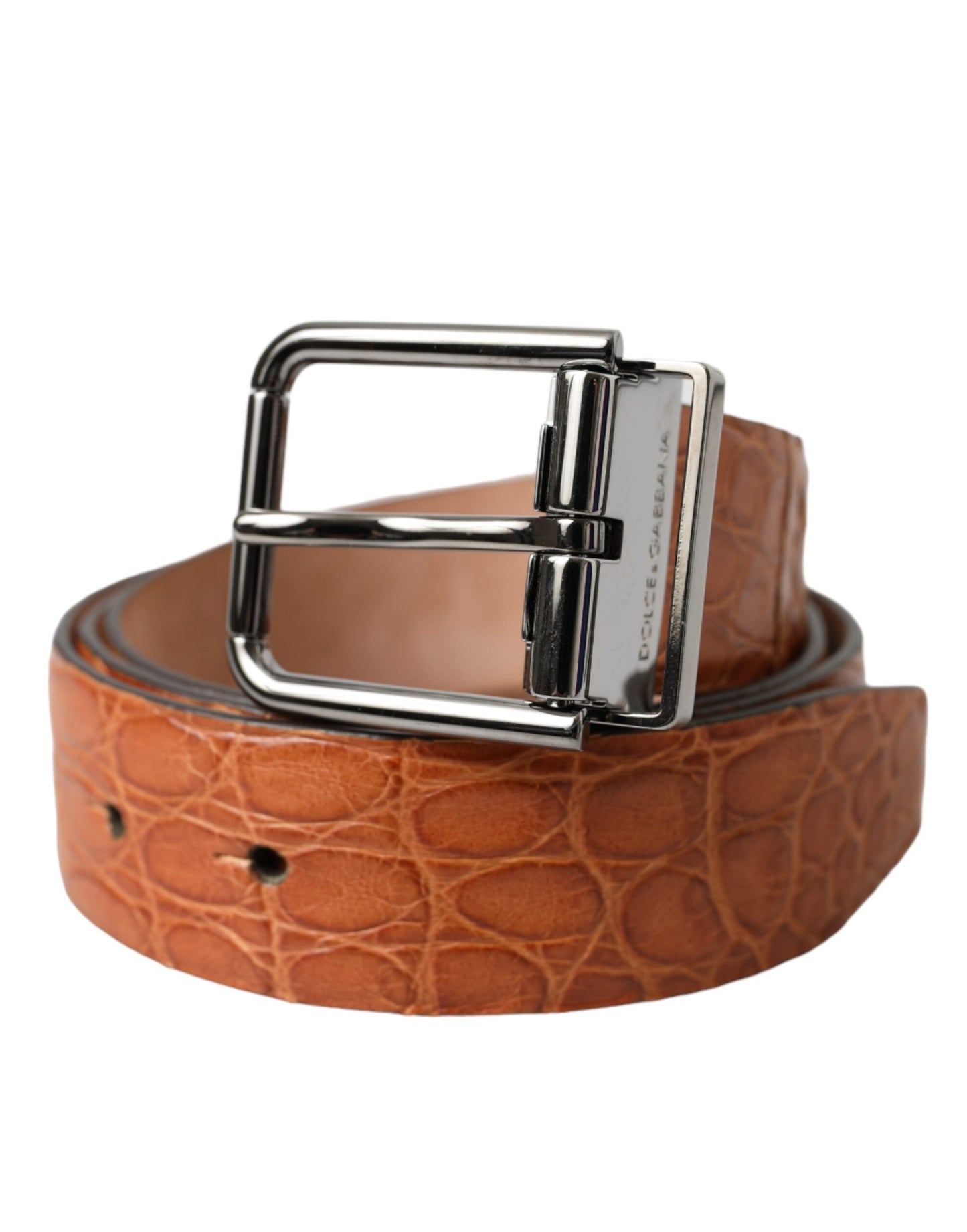 Dolce & Gabbana Brown Exotic Leather Silver Metal Buckle Belt Dolce & Gabbana