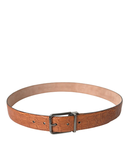 Dolce & Gabbana Brown Exotic Leather Silver Metal Buckle Belt Dolce & Gabbana