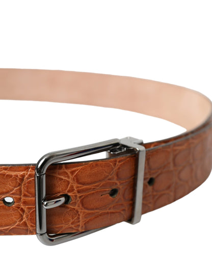 Dolce & Gabbana Brown Exotic Leather Silver Metal Buckle Belt Dolce & Gabbana