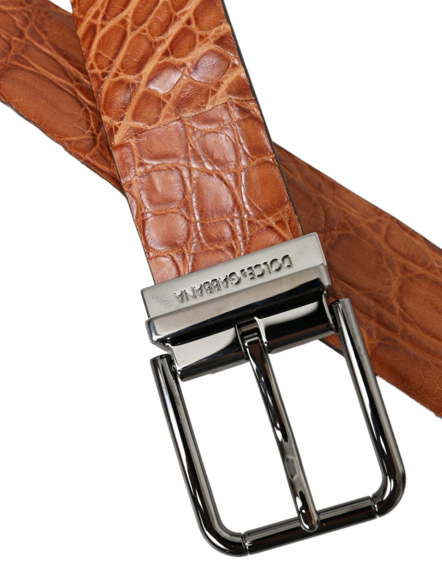 Dolce & Gabbana Brown Exotic Leather Silver Metal Buckle Belt Dolce & Gabbana